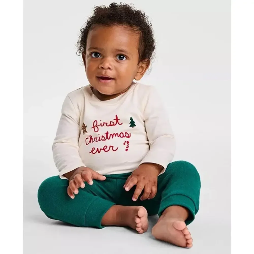 NEW! 3M Carter's Baby 2PC My First Christmas Long Sleeve Bodysuit & Pant Set